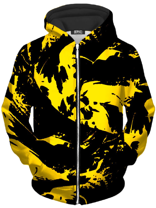 Black and Yellow Paint Splatter Unisex Zip-Up Hoodie Big Tex Funkadelic Epic Hoodie