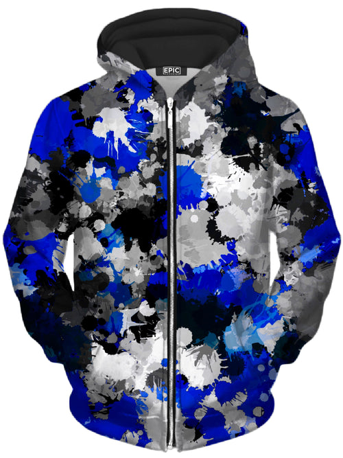 Blue and Grey Paint Splatter Unisex Zip-Up Hoodie Big Tex Funkadelic Epic Hoodie
