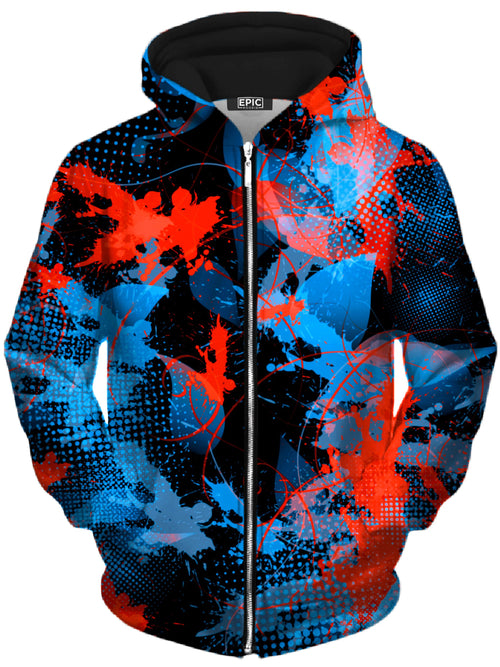 Blue and Orange Paint Splatter Unisex Zip-Up Hoodie Big Tex Funkadelic Epic Hoodie