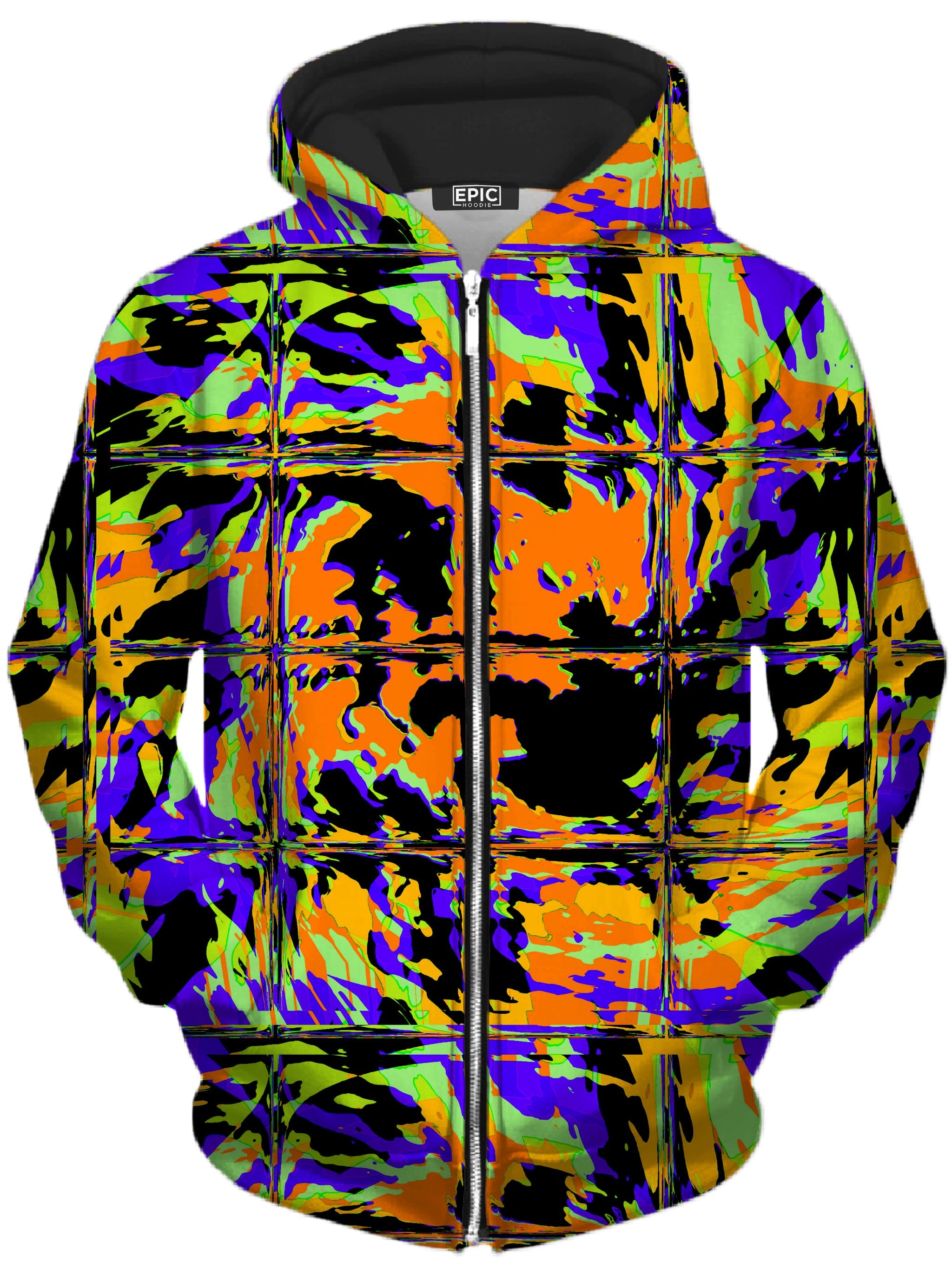 Orange Violet Rave Glitch Unisex Zip-Up Hoodie Big Tex Funkadelic Epic Hoodie
