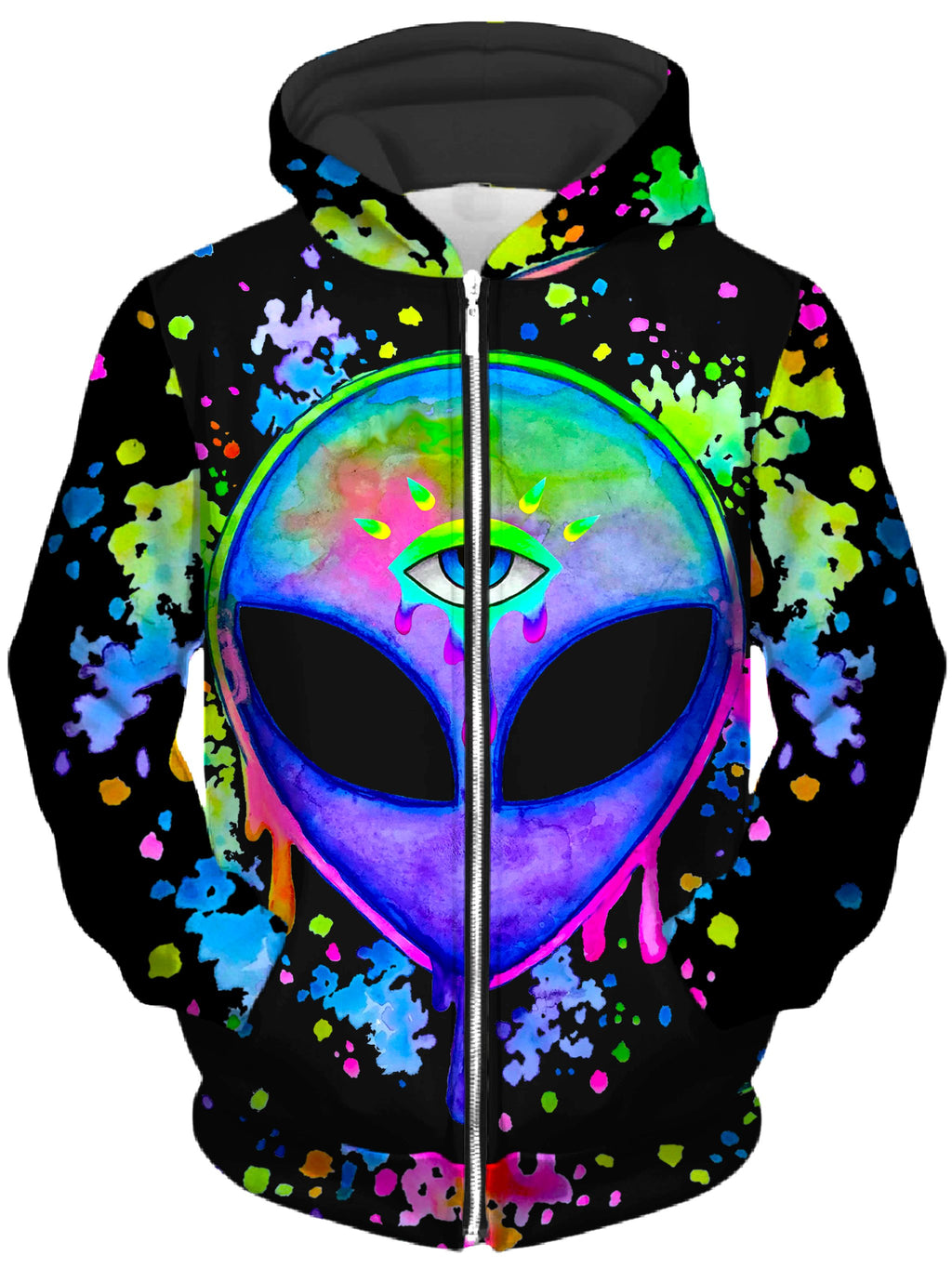 Splatter Alien Unisex Zip-Up Hoodie, BrizBazaar, T6 - Epic Hoodie