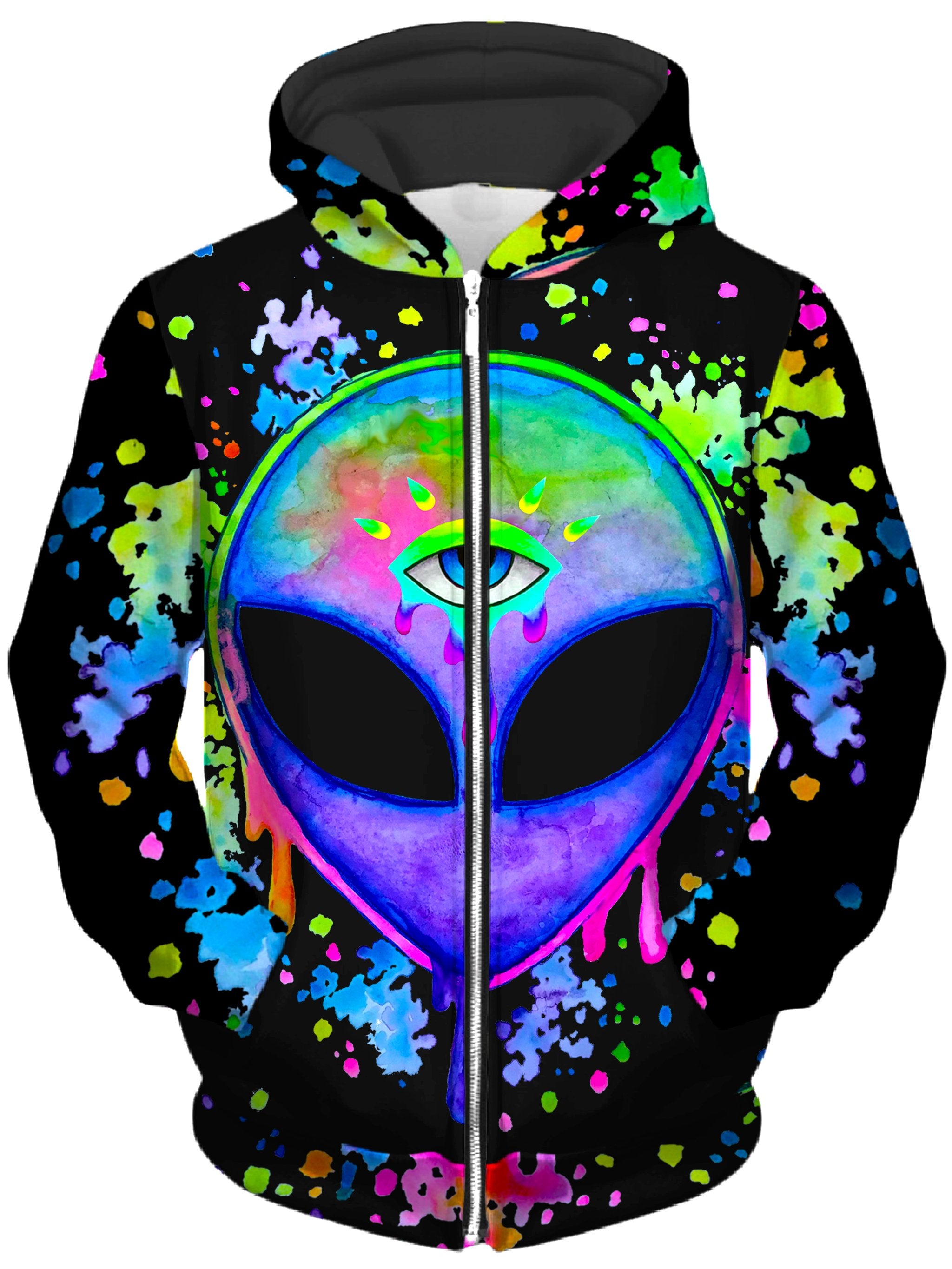 Splatter Alien Unisex Zip-Up Hoodie, BrizBazaar, T6 - Epic Hoodie