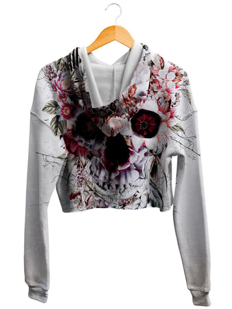 Riza Peker - Floral Skull Fleece Crop Hoodie