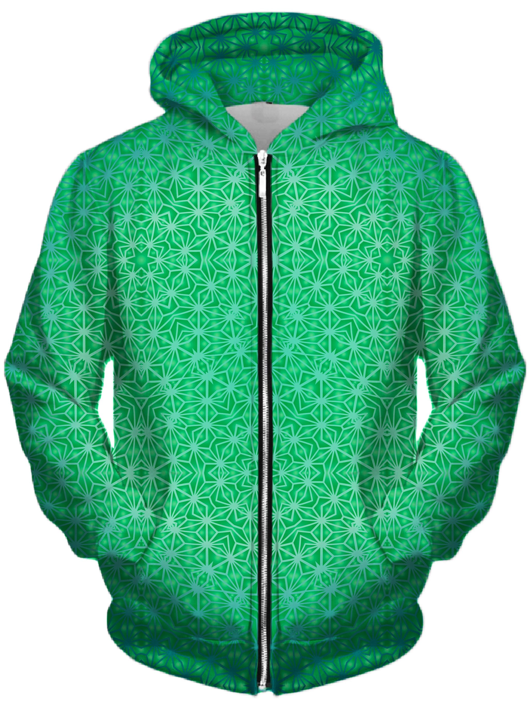 Green Cosmic Stargrid Unisex Zip-Up Hoodie, Set 4 Lyfe, T6 - Epic Hoodie