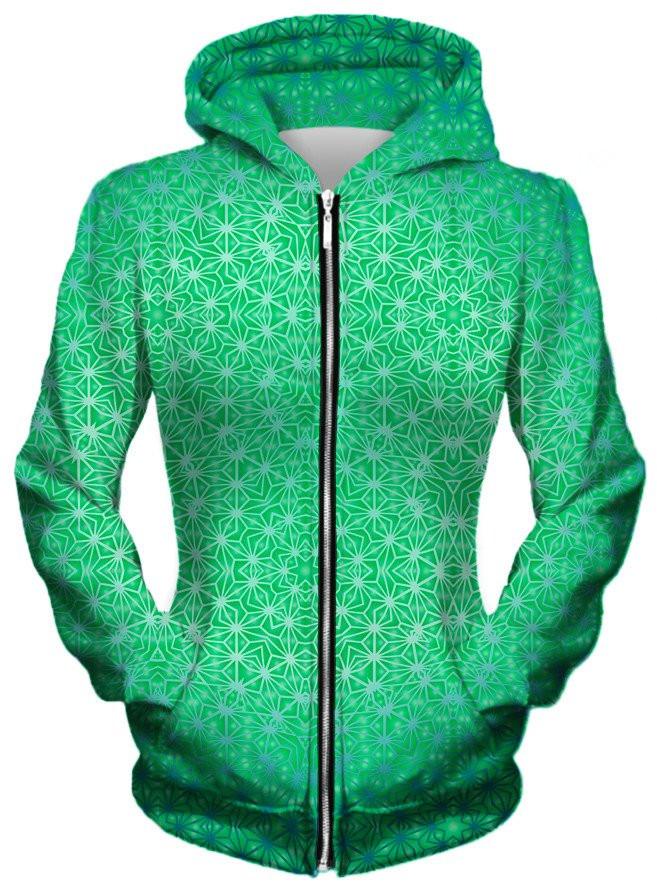 Green Cosmic Stargrid Unisex Zip-Up Hoodie, Set 4 Lyfe, T6 - Epic Hoodie