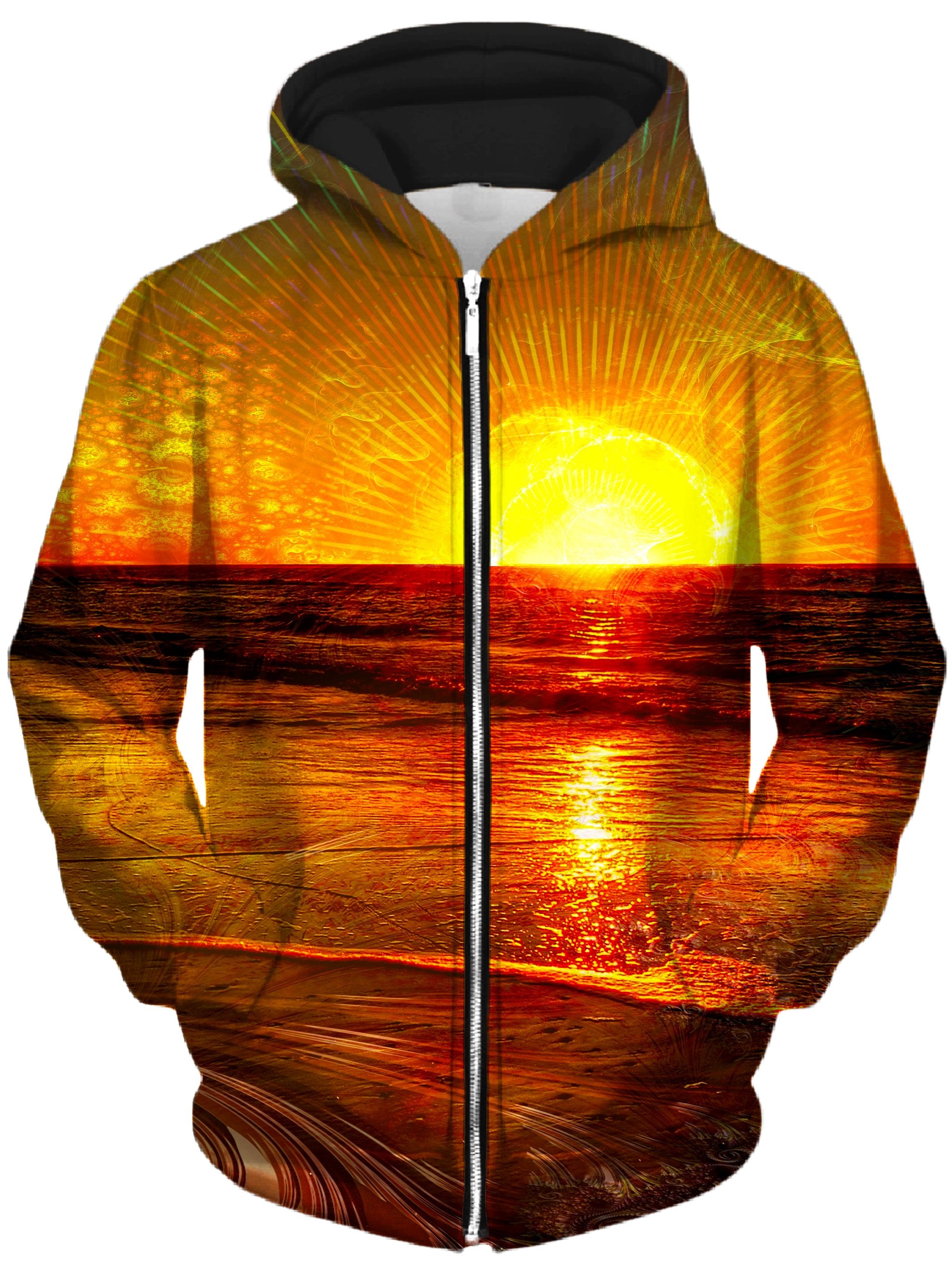 Fractal Sunset Unisex Zip-Up Hoodie, Lucid Eye Studios, T6 - Epic Hoodie