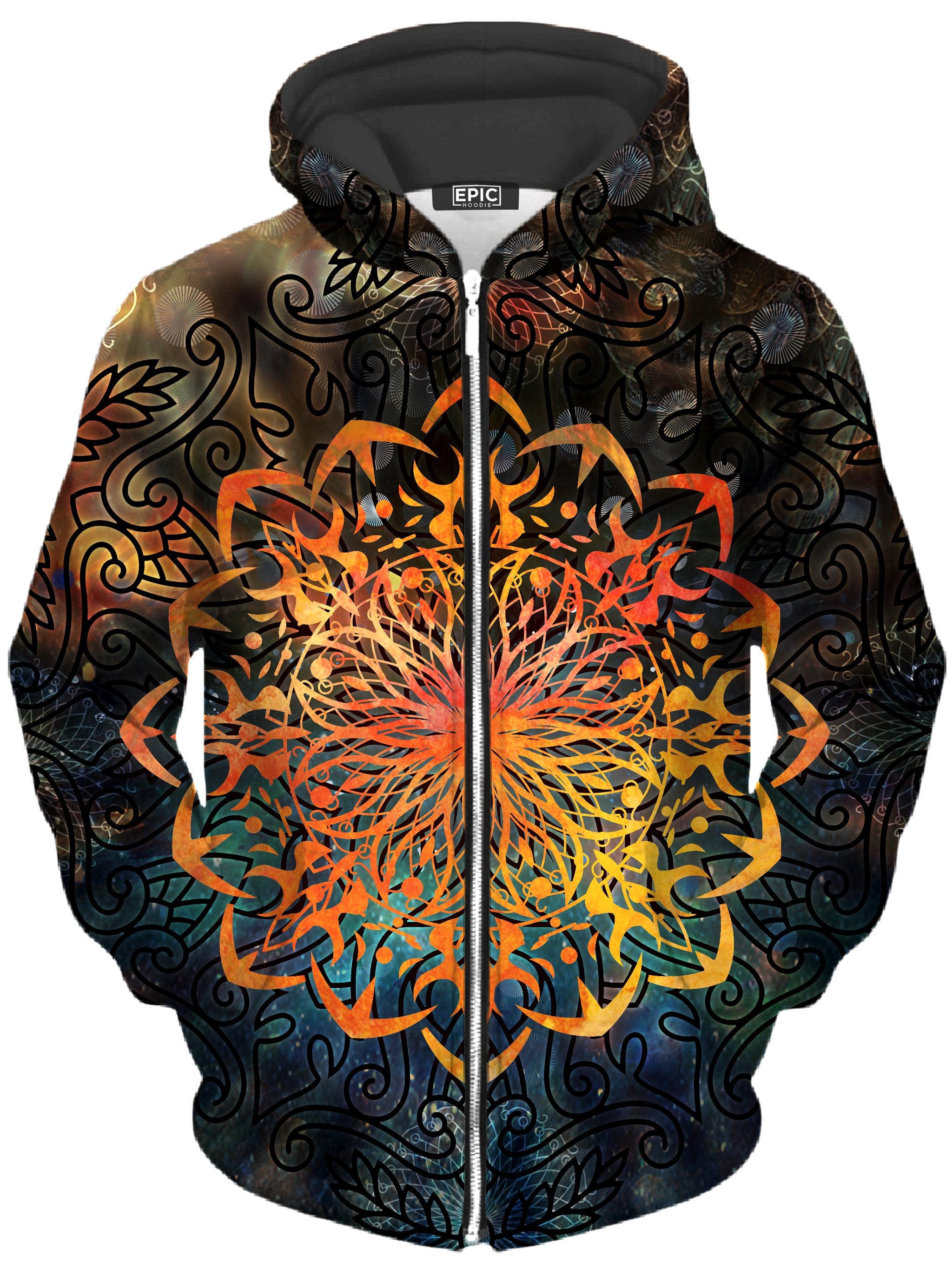 Fire Ornament Unisex Zip-Up Hoodie, MCAshe Spiritual Art, T6 - Epic Hoodie