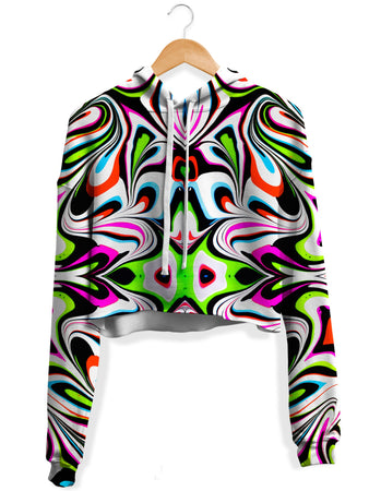 Psychedelic Pourhouse - Neon Zebra Portal Fleece Crop Hoodie