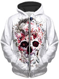 Floral Skull Unisex Zip-Up Hoodie, Riza Peker, T6 - Epic Hoodie