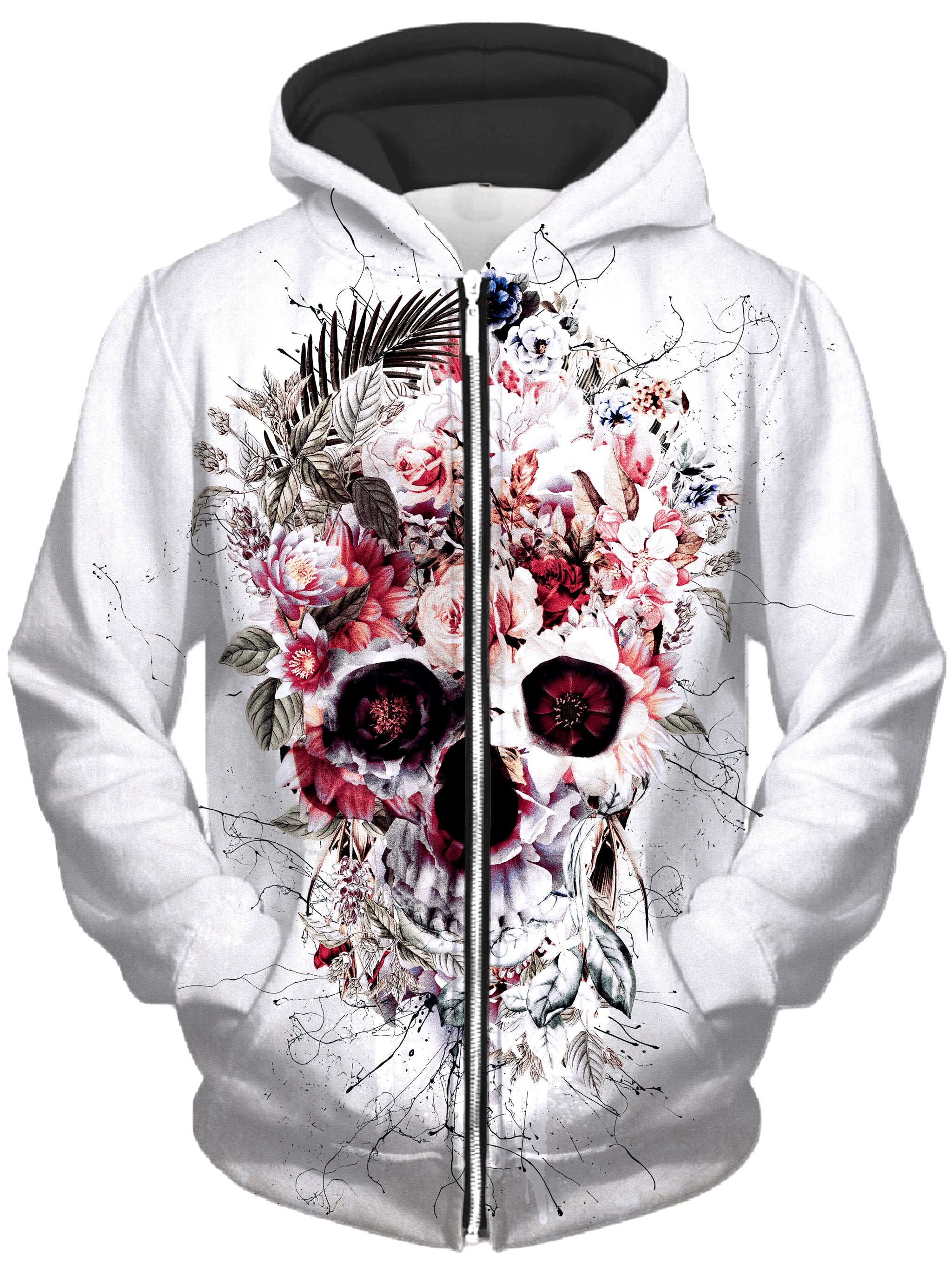 Floral Skull Unisex Zip-Up Hoodie, Riza Peker, T6 - Epic Hoodie