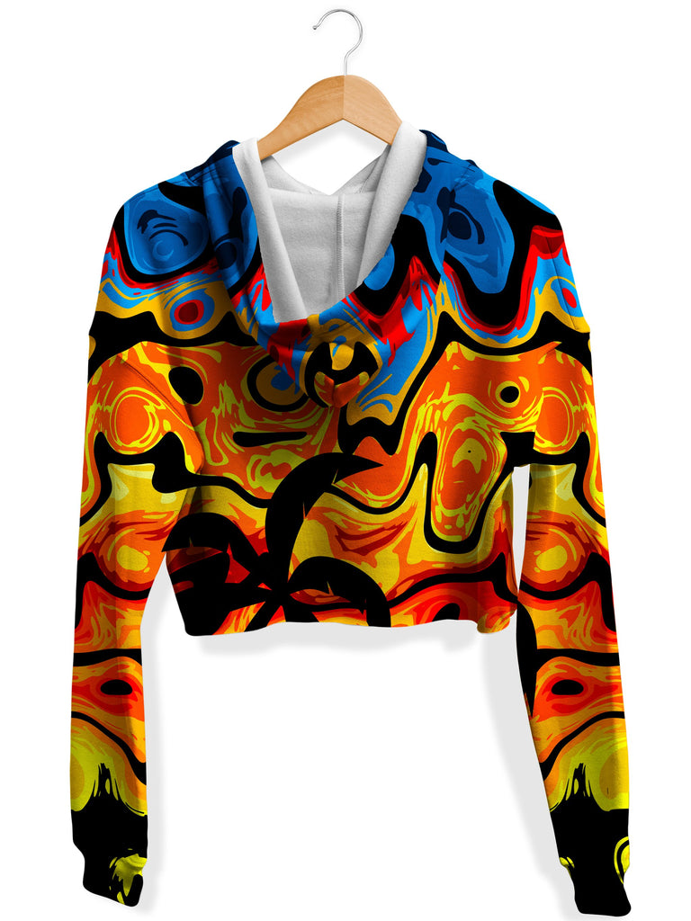 Abstract Summer Sunset Fleece Crop Hoodie