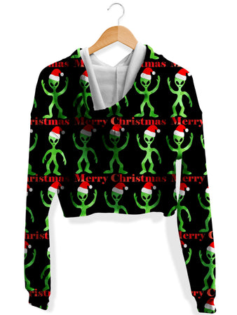 Sartoris Art - Alien Christmas Fleece Crop Hoodie