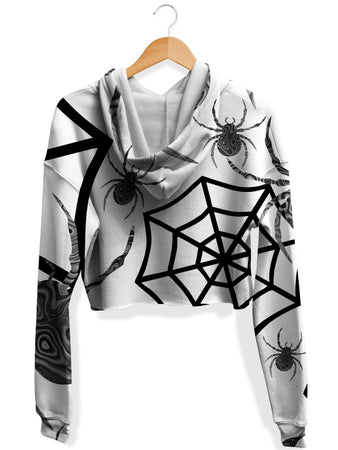 Sartoris Art - Black & White Halloween Fleece Crop Hoodie