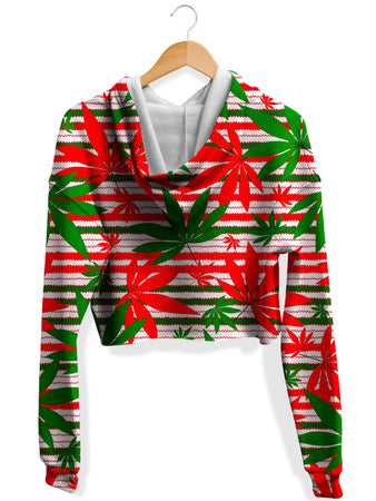 Sartoris Art - Marijuana Christmas Cheer Fleece Crop Hoodie