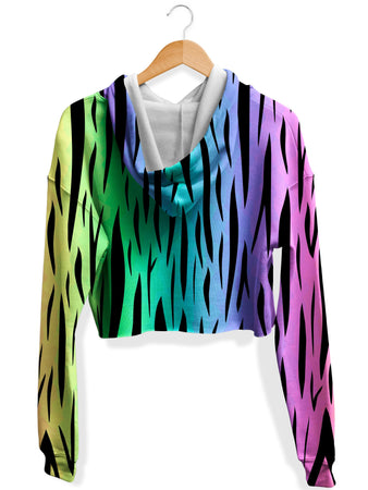 Sartoris Art - Rainbow Tiger Stripes Fleece Crop Hoodie