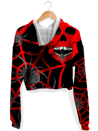Sartoris Art - Red Skull Halloween Fleece Crop Hoodie