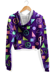Retro Shapes Peace Symbols Purple Fleece Crop Hoodie