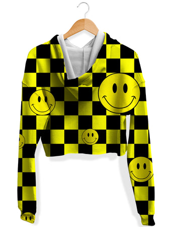 Sartoris Art - Smile Checkerboard Fleece Crop Hoodie