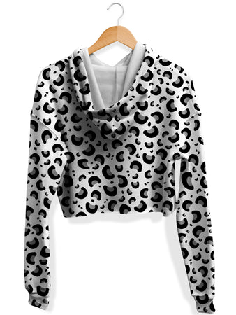 Sartoris Art - Snow Leopard Print Fleece Crop Hoodie
