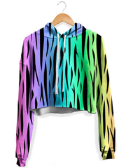 Rainbow Tiger Stripes Fleece Crop Hoodie