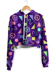 Retro Shapes Peace Symbols Purple Fleece Crop Hoodie