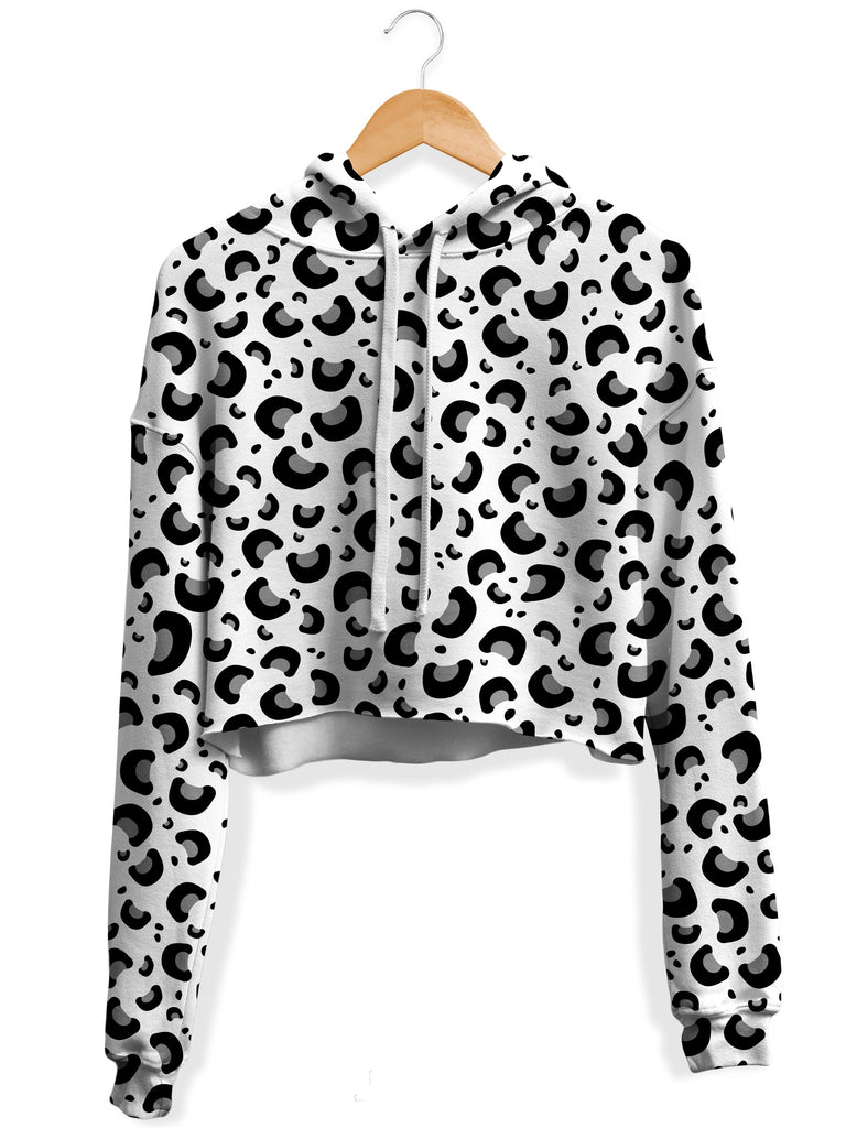Sartoris Art - Snow Leopard Print Fleece Crop Hoodie