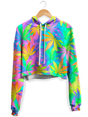 Take a Little Trip with Weed Fleece Crop Hoodie