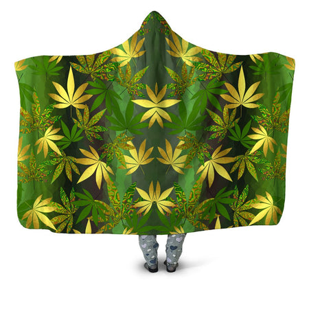 Sartoris Art - Gold Weed Leaves Hooded Blanket