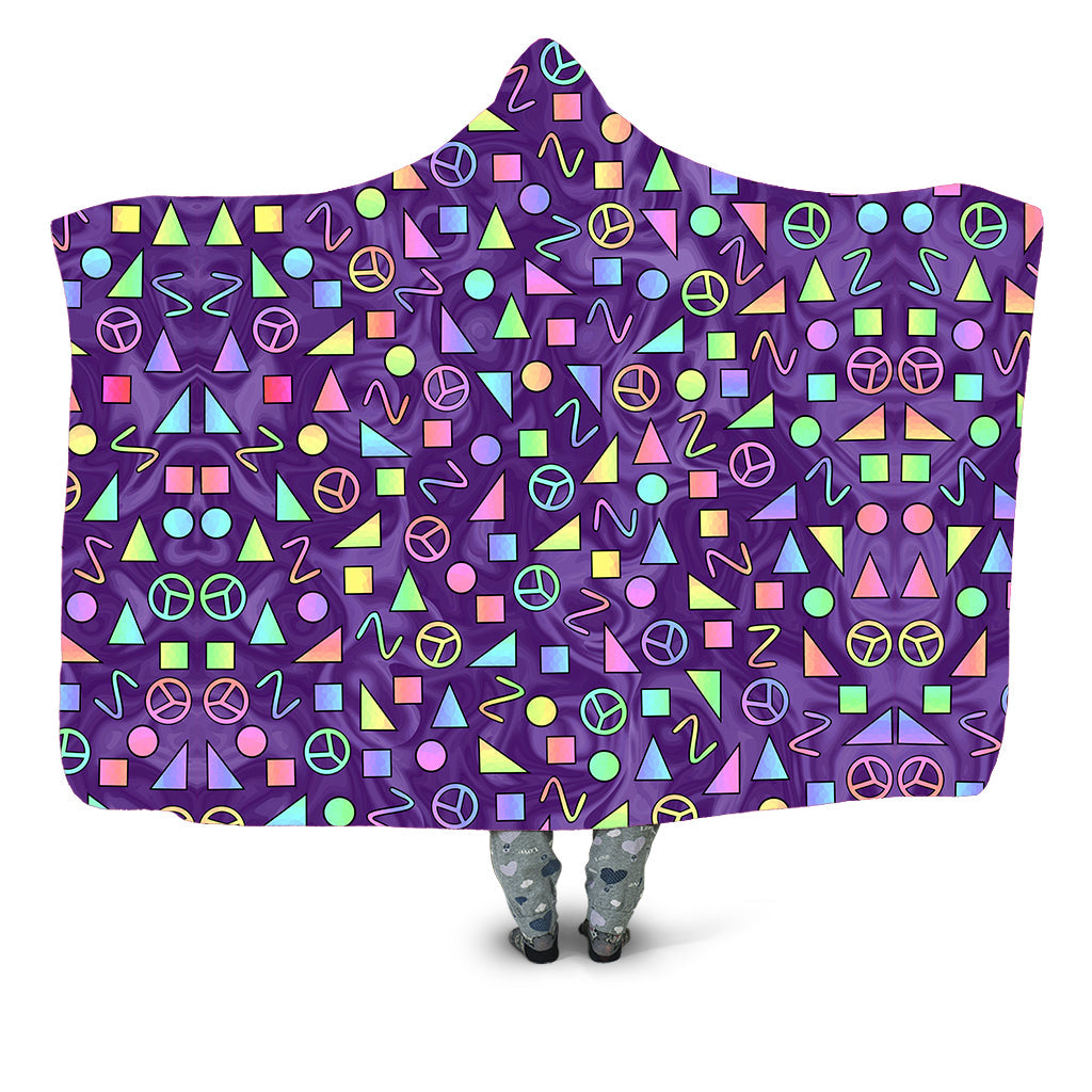 Retro Shapes Peace Symbols Purple Hooded Blanket