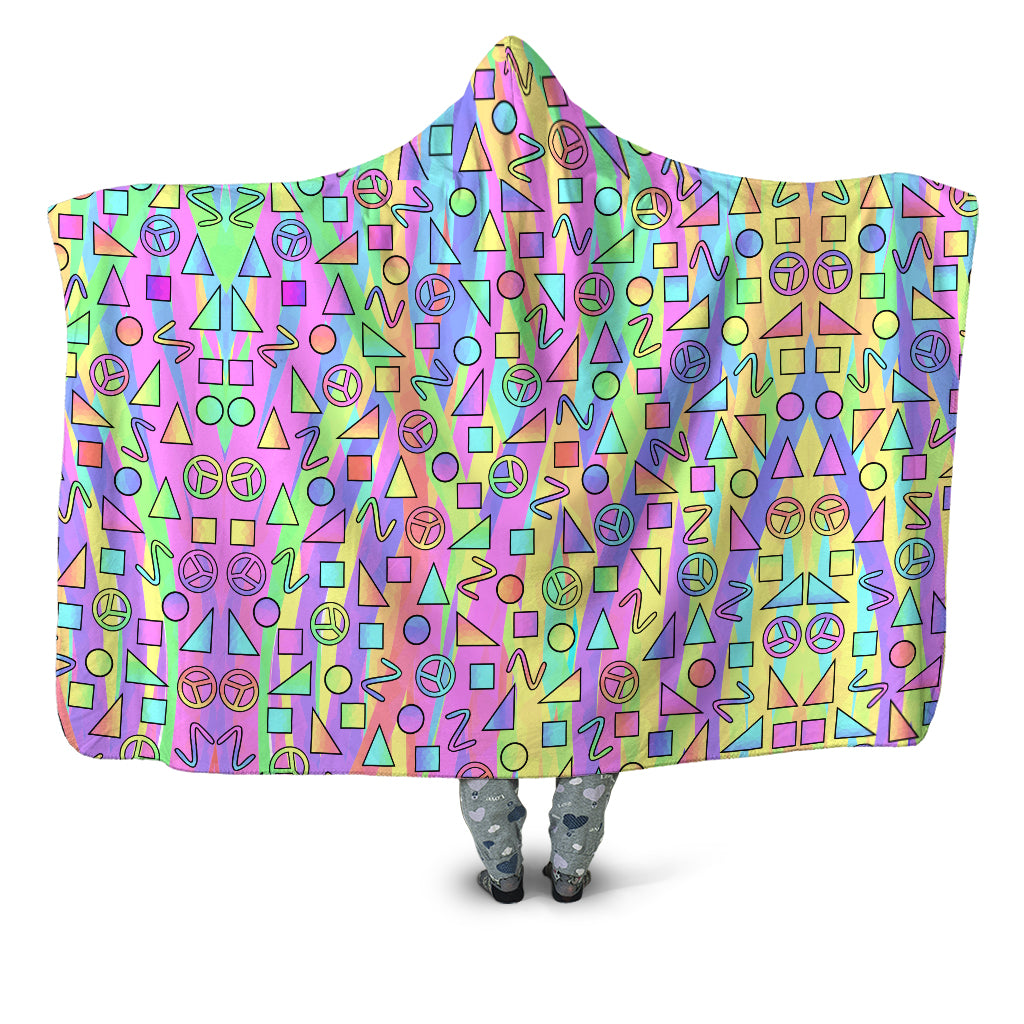 Trippy Retro Peace Signs Hooded Blanket