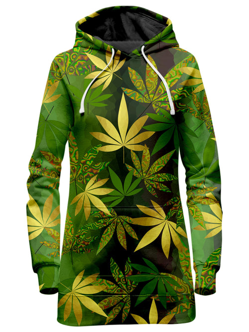 Gold Weed Leaves Hoodie Dress Sartoris Art Epic Hoodie