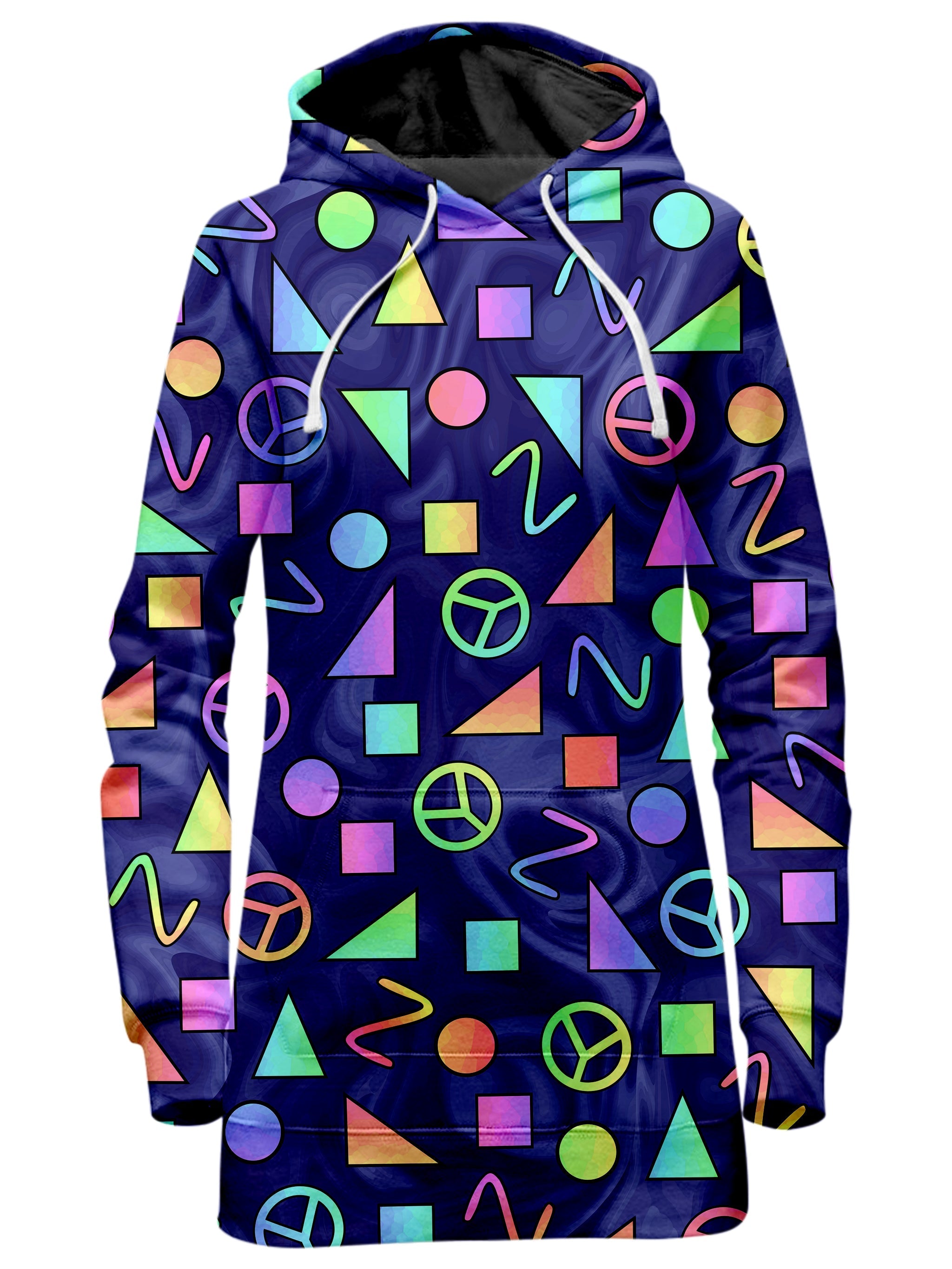 Retro Shapes Peace Symbols Blue Hoodie Dress