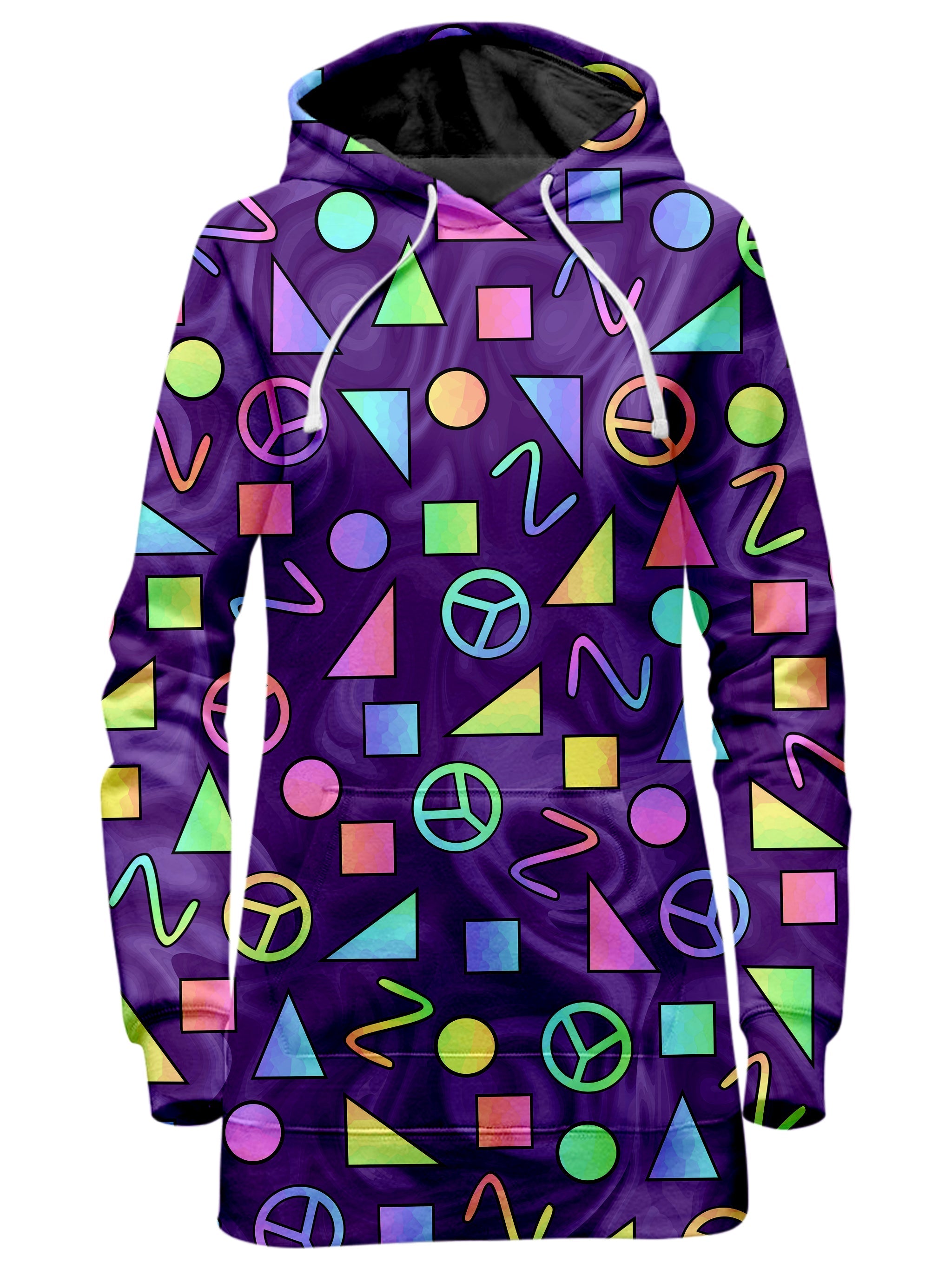 Retro Shapes Peace Symbols Purple Hoodie Dress