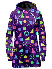 Retro Shapes Peace Symbols Purple Hoodie Dress