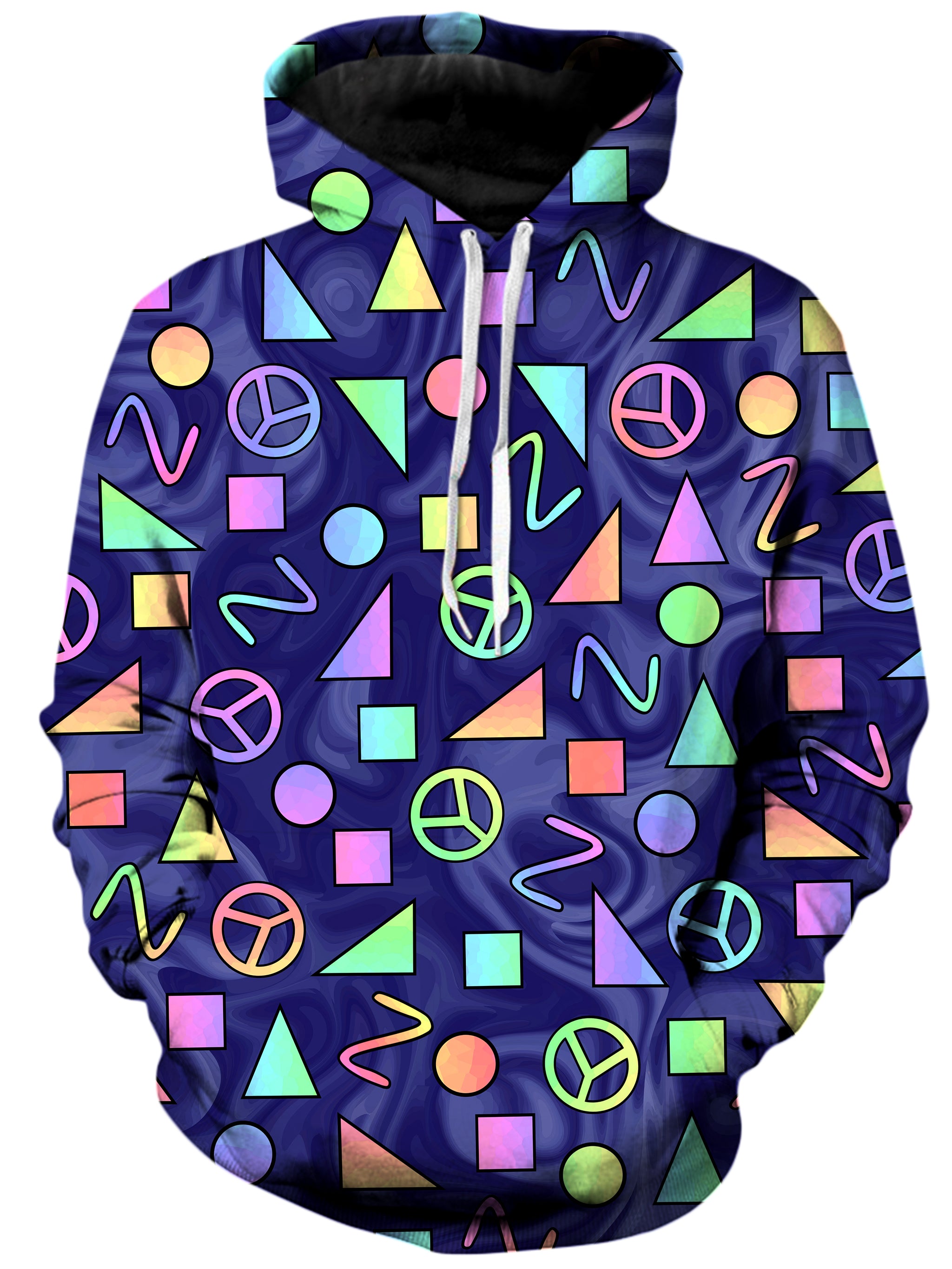 Retro Shapes Peace Symbols Blue Unisex Hoodie