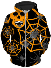 Orange Skull Halloween Unisex Zip-Up Hoodie