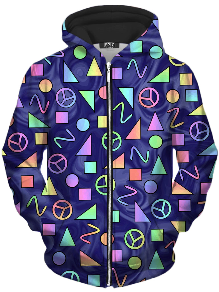 Sartoris Art - Retro Shapes Peace Symbols Blue Unisex Zip-Up Hoodie