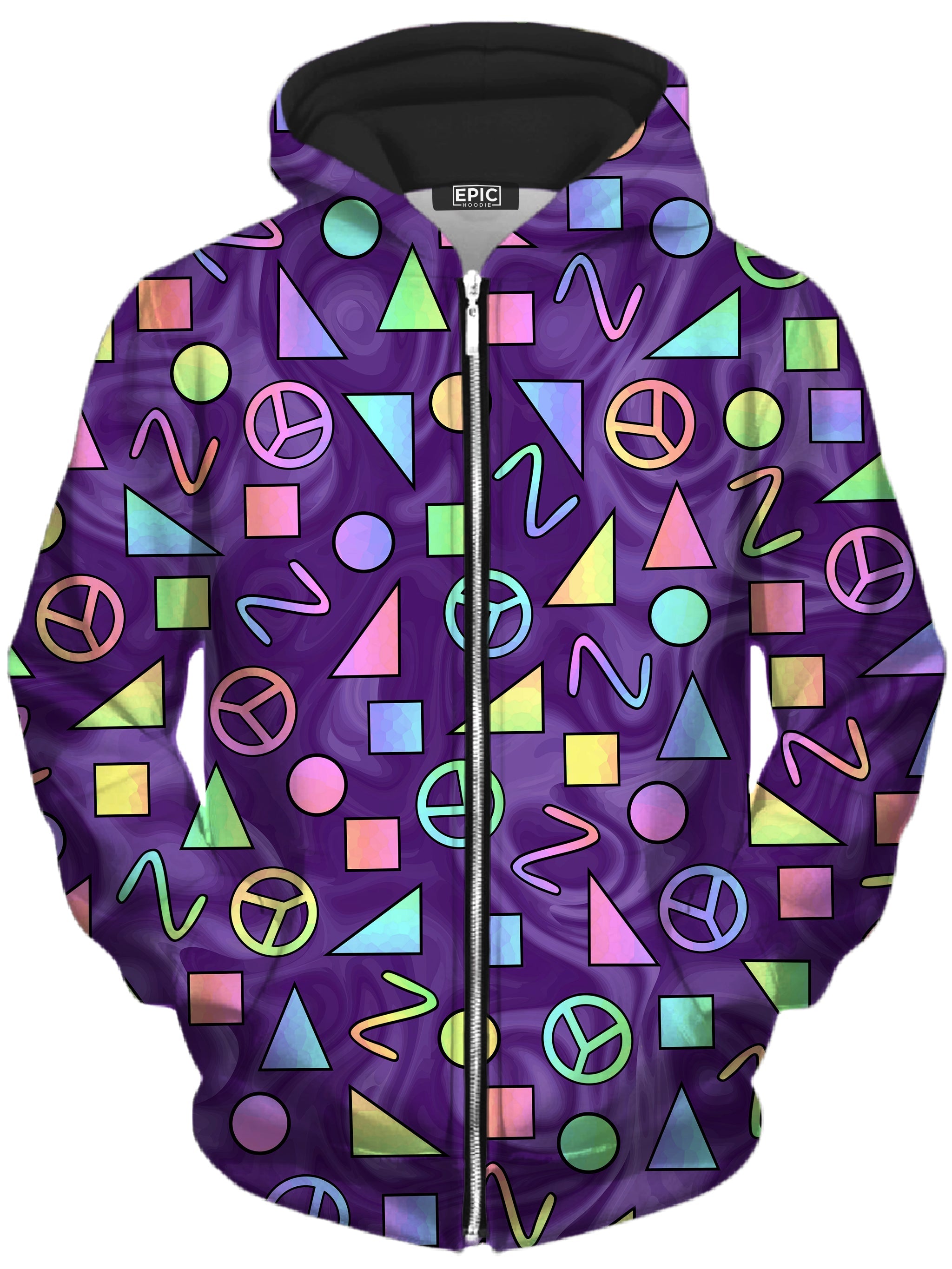 Retro Shapes Peace Symbols Purple Unisex Zip-Up Hoodie