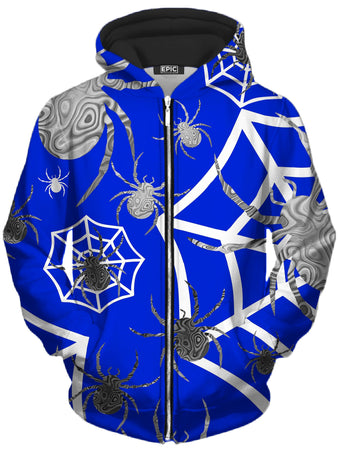 Sartoris Art - Spider Webs On Blue Unisex Zip-Up Hoodie