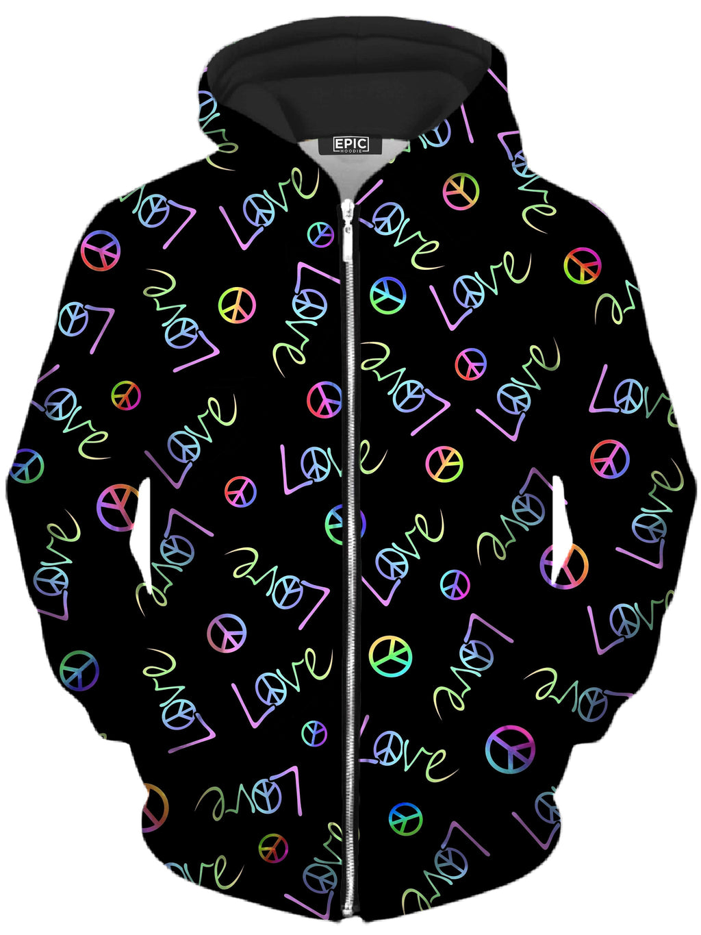 Peace and Love Unisex Zip-Up Hoodie Sartoris Art Epic Hoodie