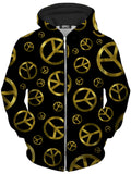 Peace Sign Gold Unisex Zip-Up Hoodie