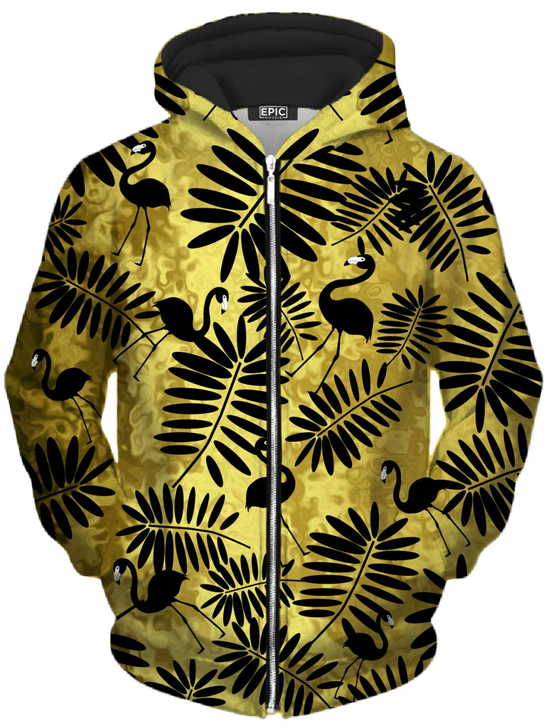 Sartoris Art - Tropical Black Flamingos Unisex Zip-Up Hoodie