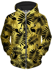 Tropical Black Flamingos Unisex Zip-Up Hoodie