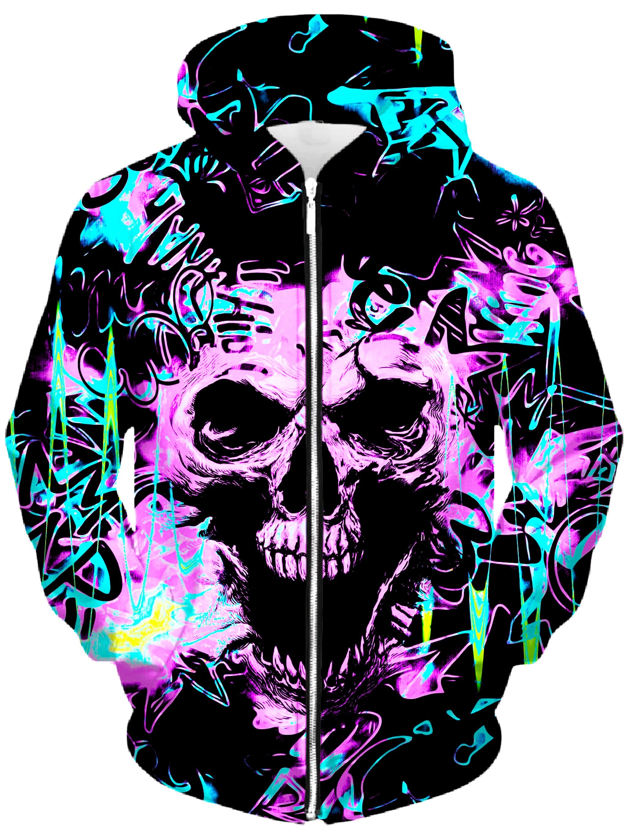 Skull Graffiti Unisex Zip-Up Hoodie, Big Tex Funkadelic, T6 - Epic Hoodie