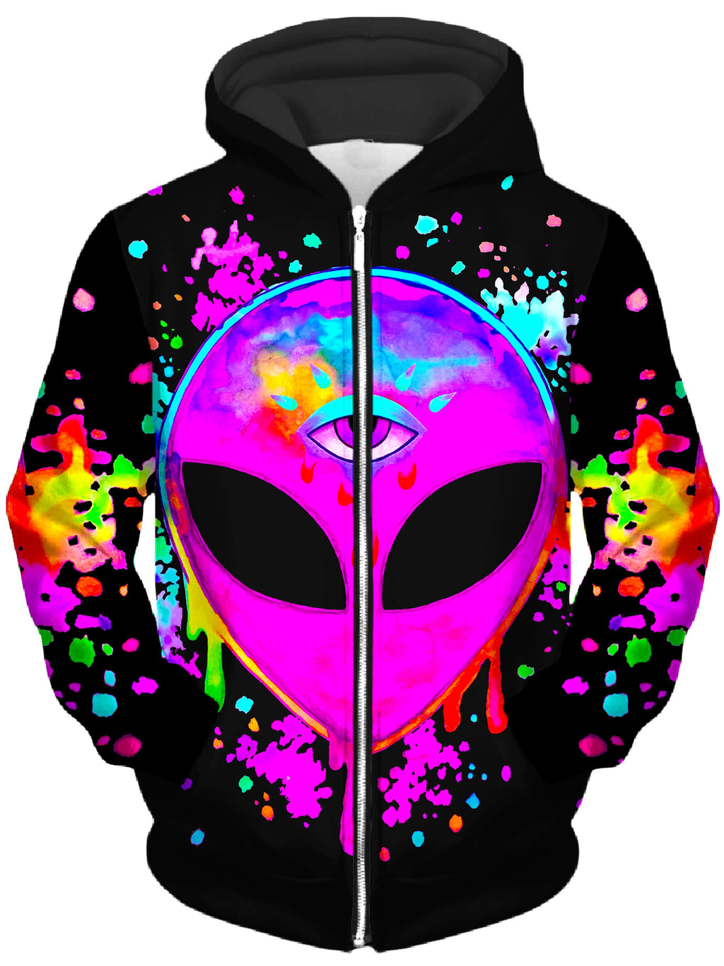 Splatter Alien Pink Unisex Zip-Up Hoodie, BrizBazaar, T6 - Epic Hoodie