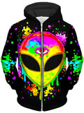 Splatter Alien Yellow Unisex Zip-Up Hoodie, BrizBazaar, T6 - Epic Hoodie
