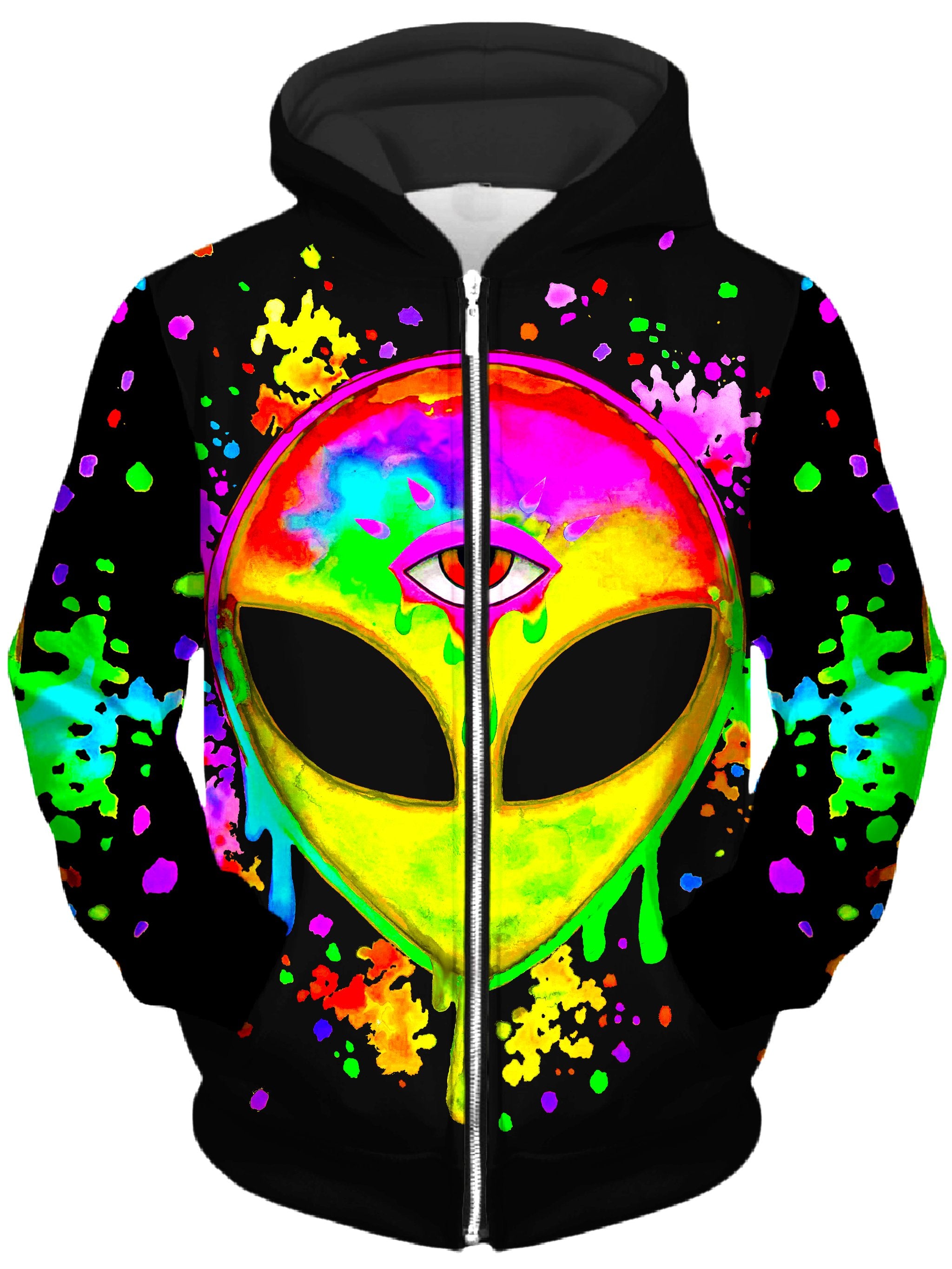 Splatter Alien Yellow Unisex Zip-Up Hoodie, BrizBazaar, T6 - Epic Hoodie
