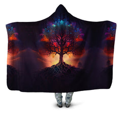 Sunset Fractal Tree Hooded Blanket