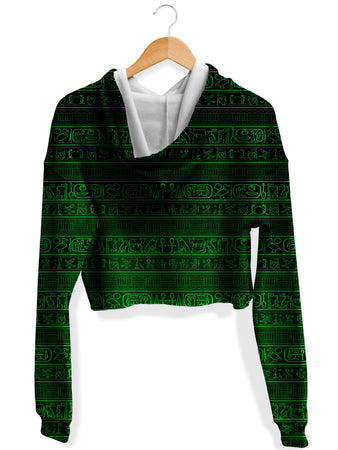 Yantrart Design - Green Glyphs Fleece Crop Hoodie