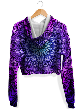 Yantrart Design - Ornate Mandala Purple Fleece Crop Hoodie